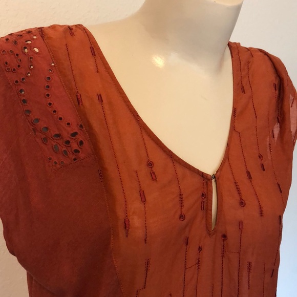 Anthropologie Rust eyelet and embroidery knit top - Picture 3 of 6